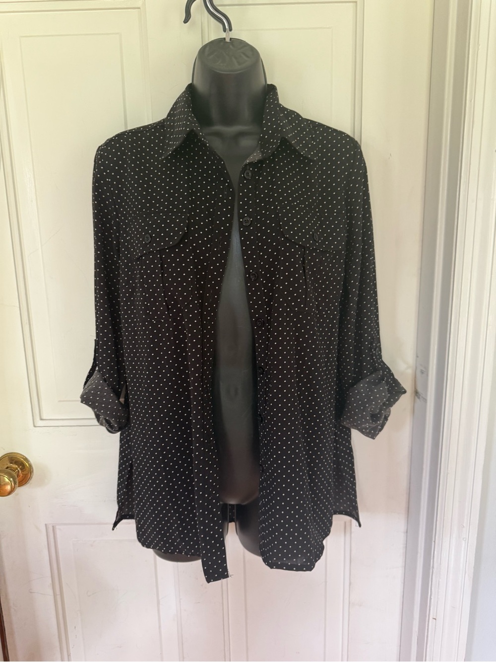 Notations Black Shirt with White Polka Dots